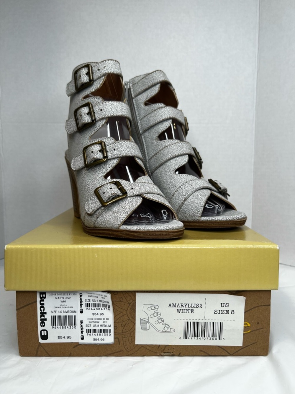 Buckle White Strappy Amaryllis2 Buckle Heeled Sandals
